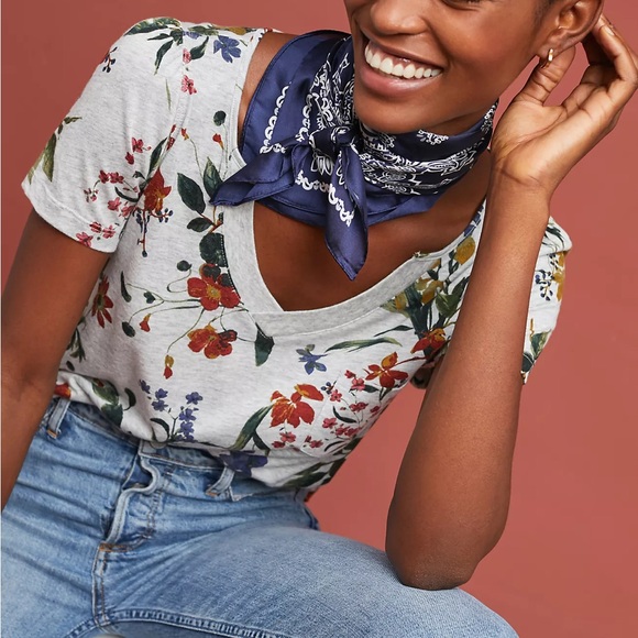 Maeve Tops - Maeve Multicolor Floral V-Neck Tee